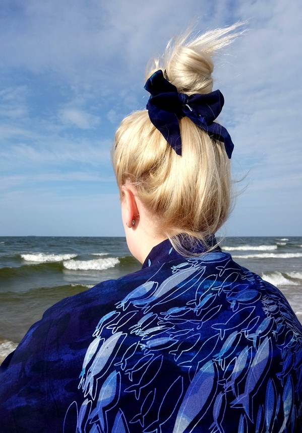 GUMKA do włosów / scrunchie BEZ SZARFY, granatowy print OCEAN (wiskoza) (chcesz w zestawie?: 1szt)