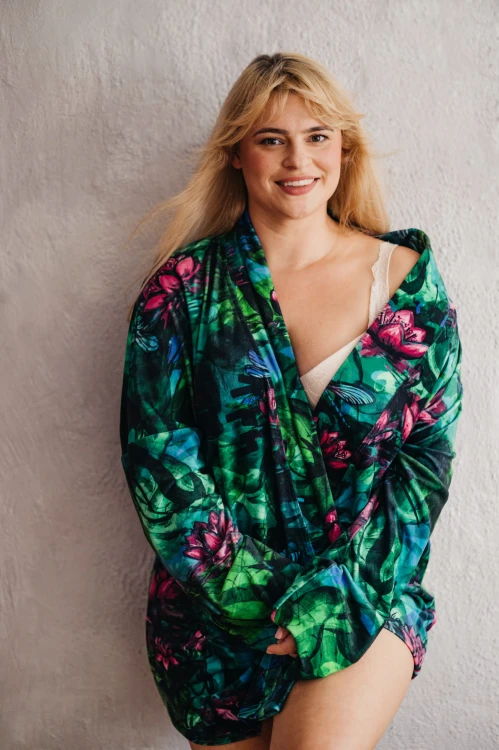 nawrotanka zielony print nenufary kimono aksamitne_1.jpg