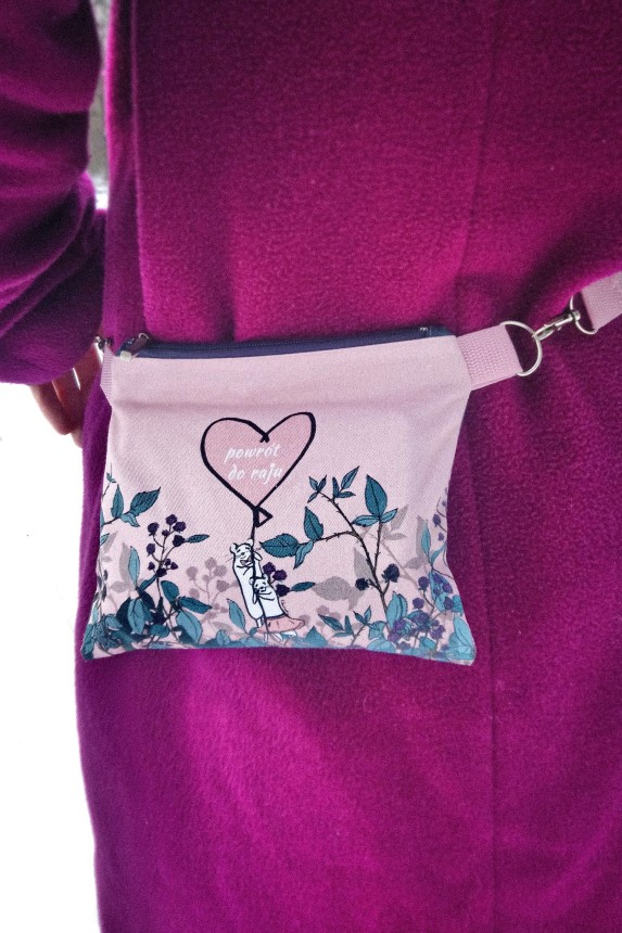 nawrotanka bawełniana saszetka nerka na biodra mała torebka pastelowy roz i turkus w myszki i jezyny.jpg