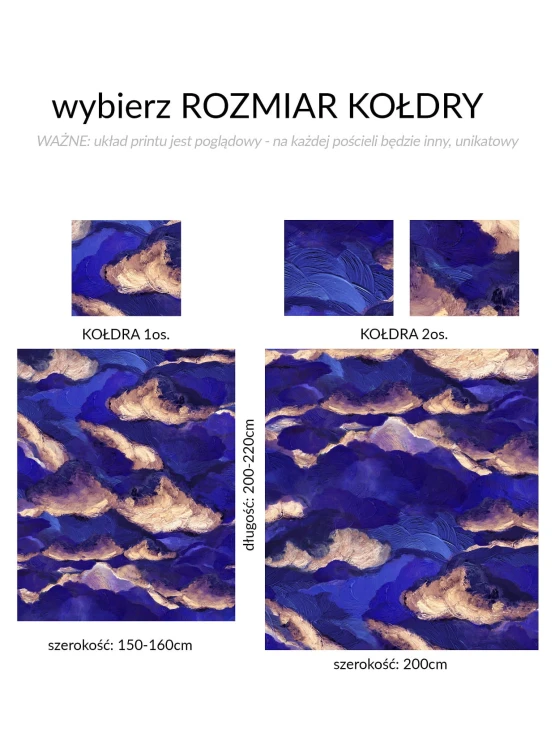 rozmiary poszewek bawełnianych na kołdry pościel 1 i 2os  NAWROTANKA autorski print CHMURY kobalt niebieskie recznie malowane niebo wzór abstarkcyjny sztuka malarstwo 1.jpg