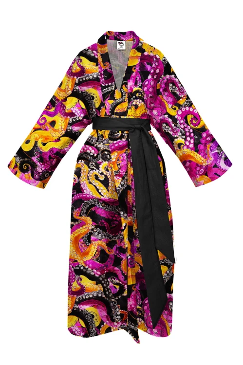 kimono OŚMIORNICE długie nawrotanka pront złoto-różowo-czarny japońskie tatuaże.jpg