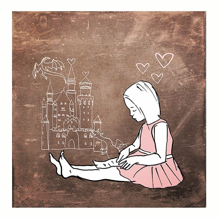 autorska ilustracja z czytającą bajki dziewczynką