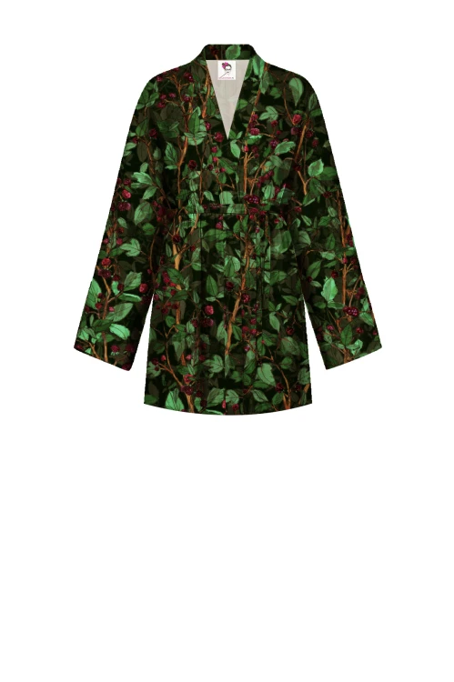 KIMONO sukienka kopertowa mini zielone maliny botaniczny wzór NAWROTANKA.jpg