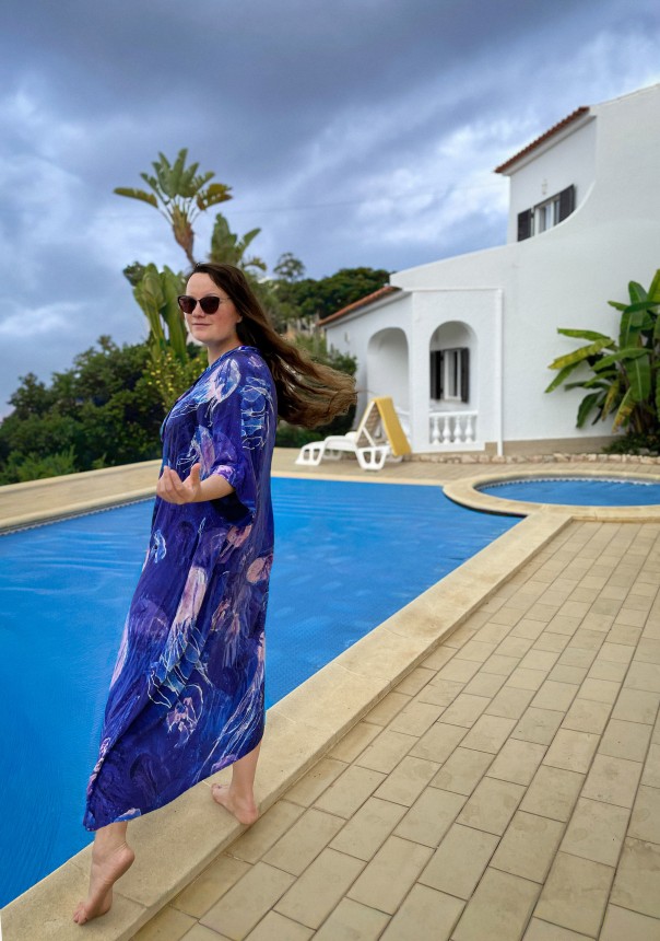 komplet MEDUZY • kobaltowe spodnie + kimono premium