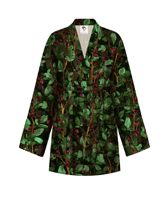 KIMONO sukienka kopertowa mini zielone maliny botaniczny wzór NAWROTANKA.jpg