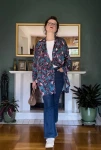 kimono mini premium turkusowy wzór w kwiaty i ptaki SŁOWIKI nawrotanka luźna narzutka do jeansów i białego thirtu.jpg