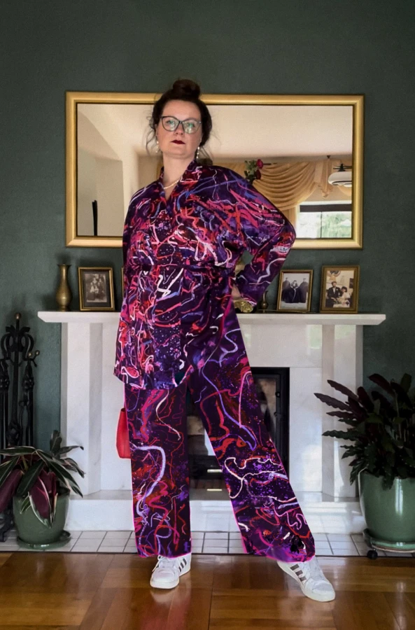zestaw spodnie + kimono premium wzór abstrakcyjny SERPENTYNY RADOŚCI nawrotanka.jpg
