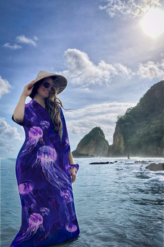 komplet SPODNIE i KIMONO premium •  kobaltowe MEDUZY • 100% wiskoza