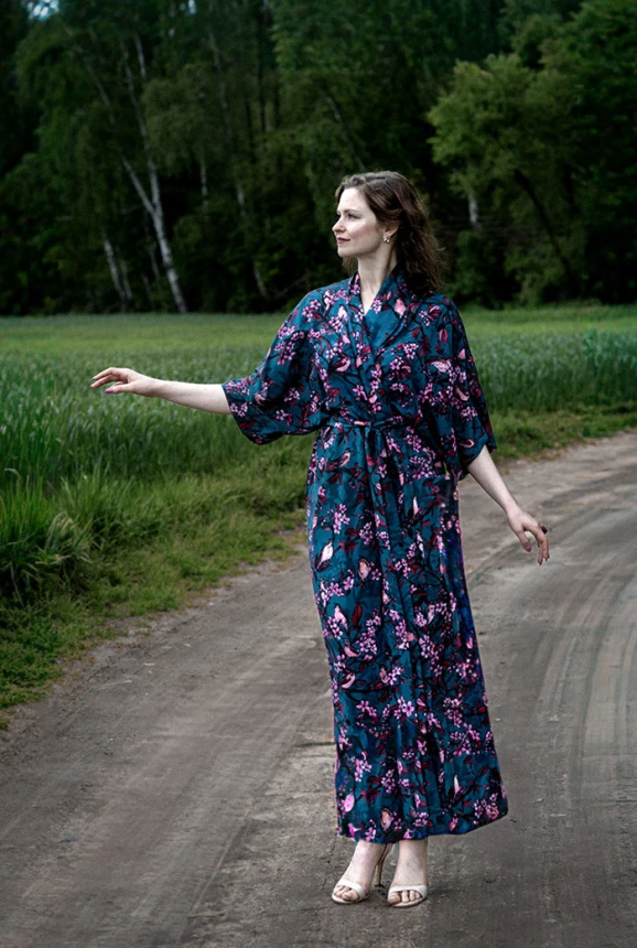 komplet SPODNIE i KIMONO premium  • turkusowe SŁOWIKI • 100% wiskoza