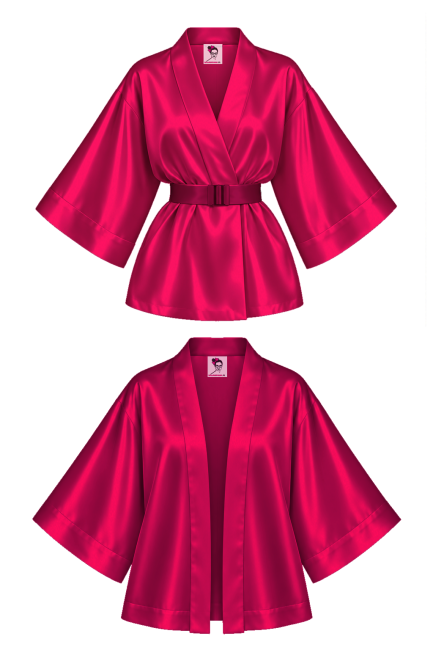KIMONO krótkie MALINA z wiskozy satynowej z paskiem i na luzie.png