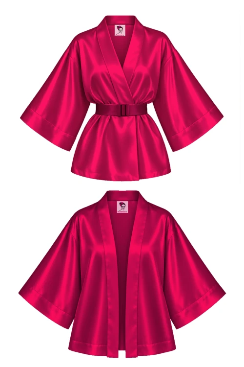 KIMONO krótkie MALINA z wiskozy satynowej z paskiem i na luzie.png
