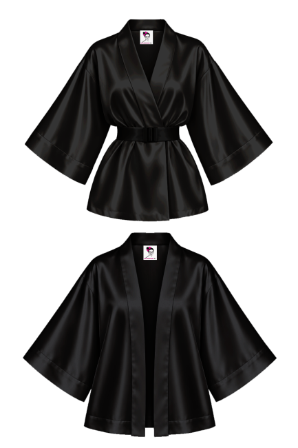 KIMONO krótkie CZARNE z wiskozy satynowej z paskiem i na luzie.png