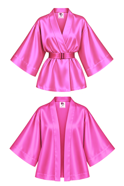 KIMONO krótkie RÓŻOWE z wiskozy satynowej z paskiem i na luzie.png