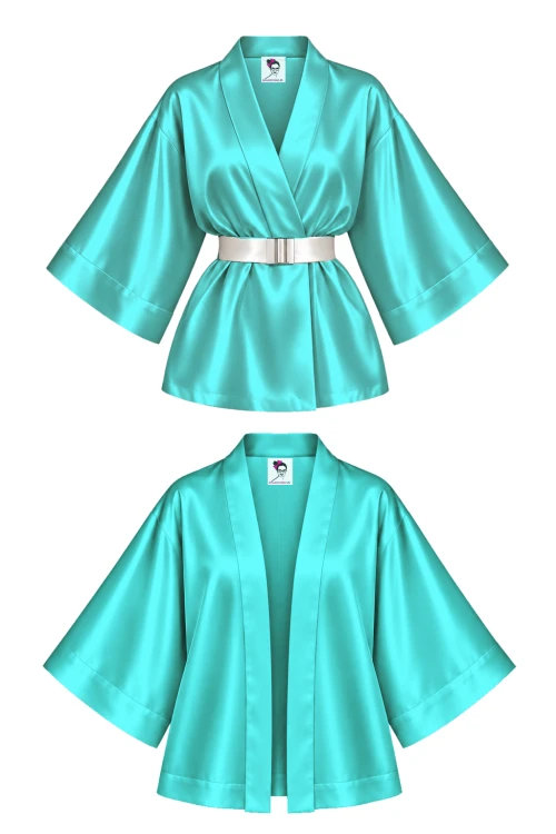 KIMONO krótkie TURKUS z wiskozy satynowej z paskiem i na luzie.png