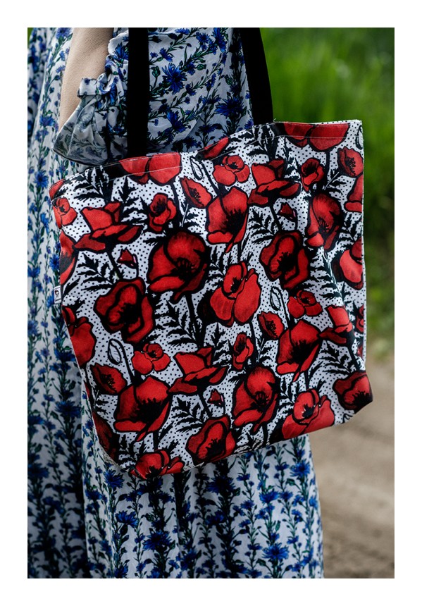TORBA maxi /kwiatowa SZOPERKA XL, autorski print MAKI + CHABRY (100% sztywna BAWEŁNA) (chcesz w ZESTAWIE?: tylko TORBA)